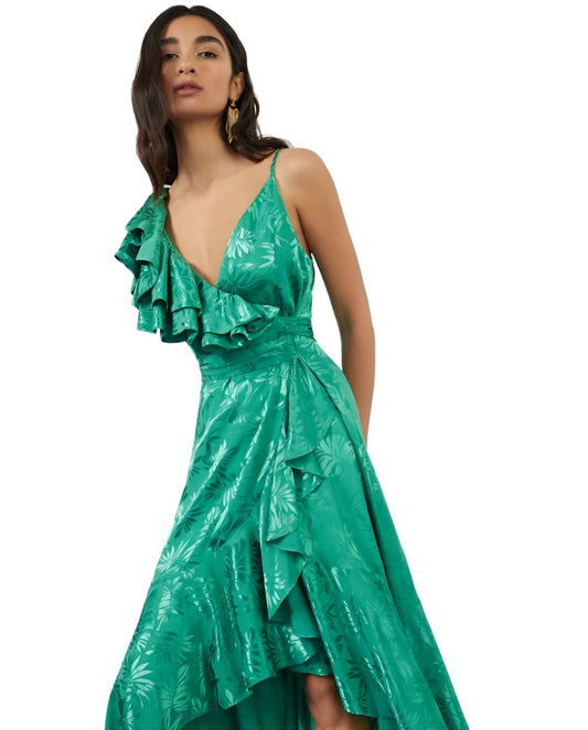 Vestido midi asimétrico jacquard verde