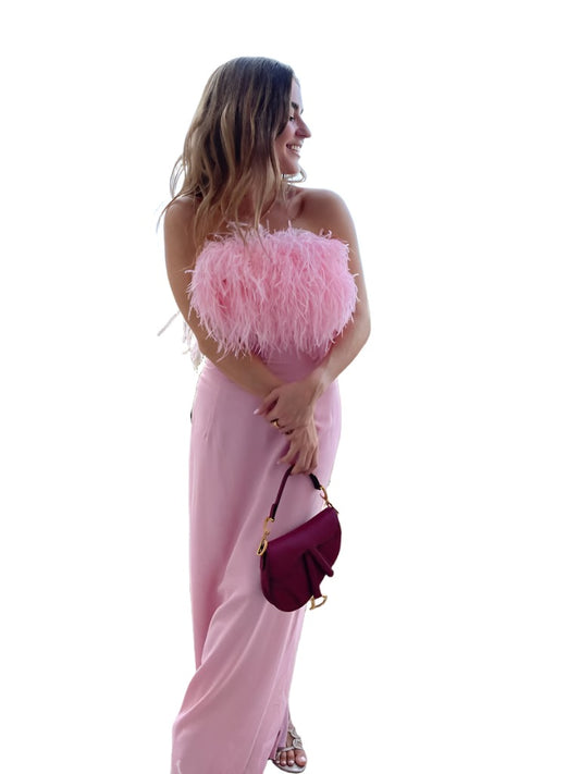 Vestido Plumas Rosado S