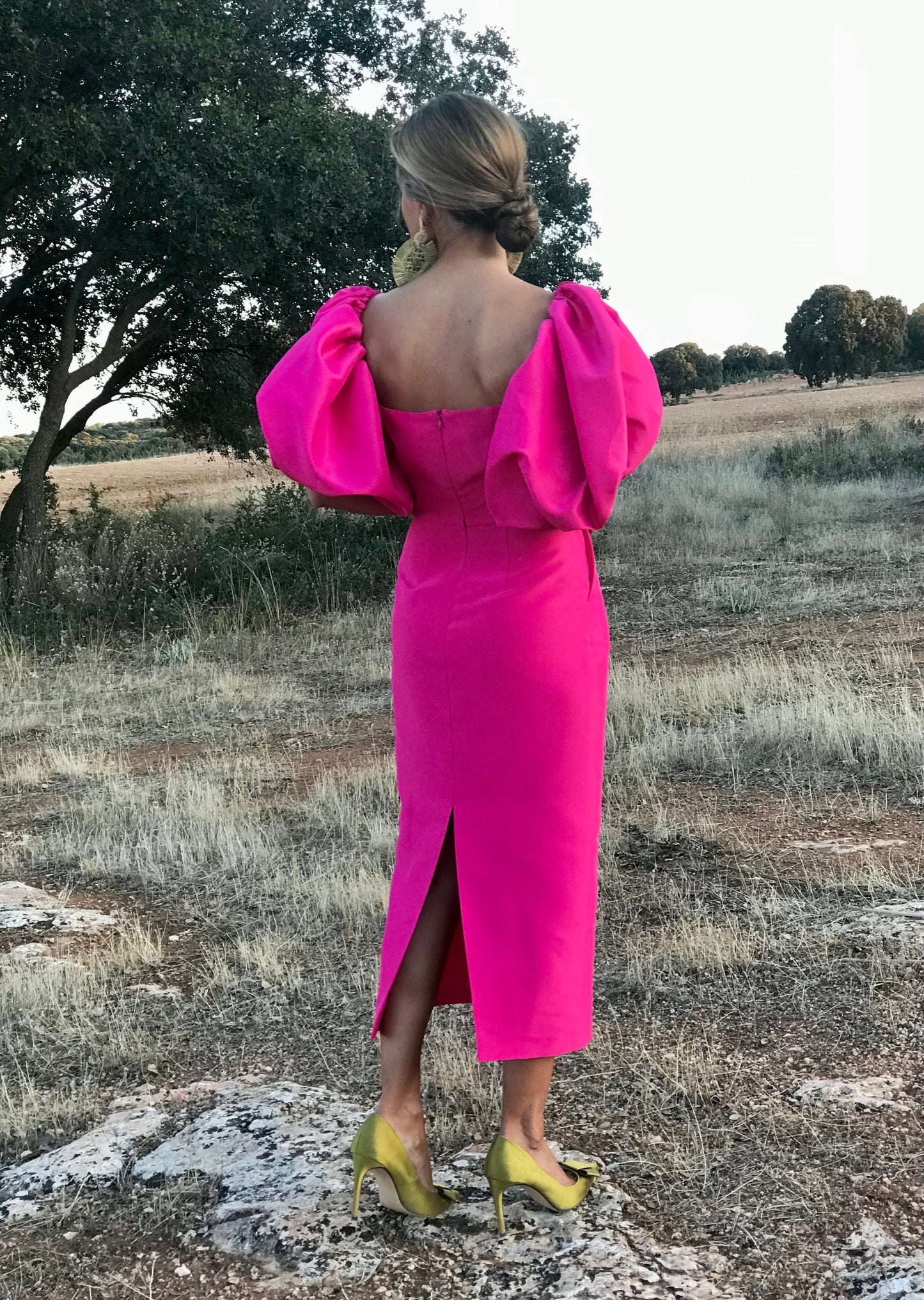 Vestido rosa manga abullonada S