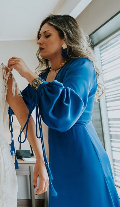 Vestido seda azul