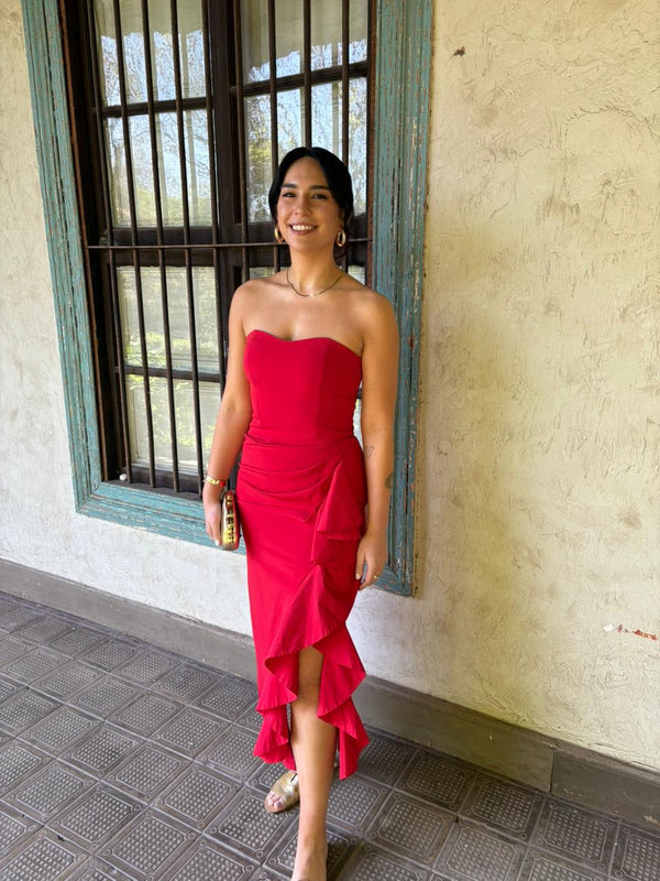  con Vestido Macarena Rojo